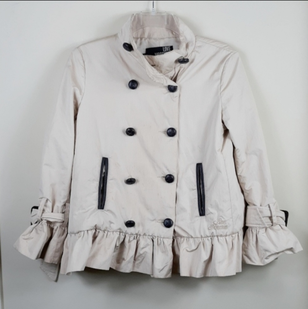 LOVE MOSCHINO Double Breasted Leather Trim…